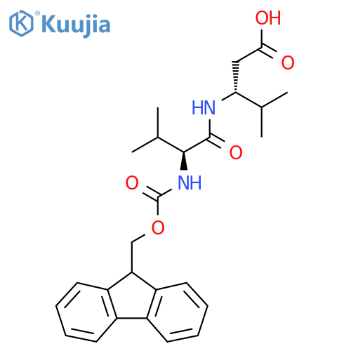 (3R)-3-(2S)-2-({(9H-fluoren-9-yl)methoxycarbonyl}amino)-3-methylbutanamido-4-methylpentanoic acid structure