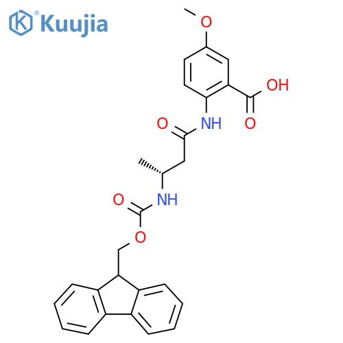 2-(3R)-3-({(9H-fluoren-9-yl)methoxycarbonyl}amino)butanamido-5-methoxybenzoic acid structure