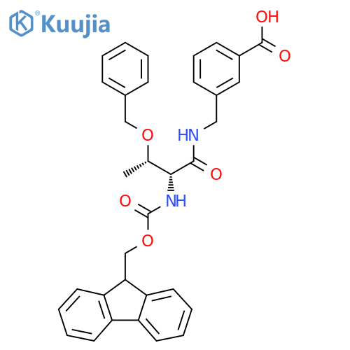 3-{(2R,3S)-3-(benzyloxy)-2-({(9H-fluoren-9-yl)methoxycarbonyl}amino)butanamidomethyl}benzoic acid structure