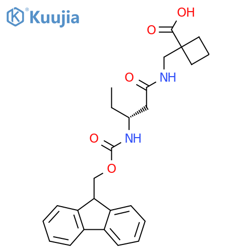 1-{(3R)-3-({(9H-fluoren-9-yl)methoxycarbonyl}amino)pentanamidomethyl}cyclobutane-1-carboxylic acid structure