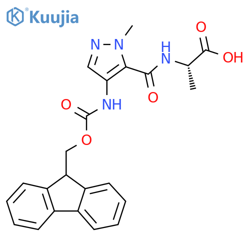 (2S)-2-{4-({(9H-fluoren-9-yl)methoxycarbonyl}amino)-1-methyl-1H-pyrazol-5-ylformamido}propanoic acid structure