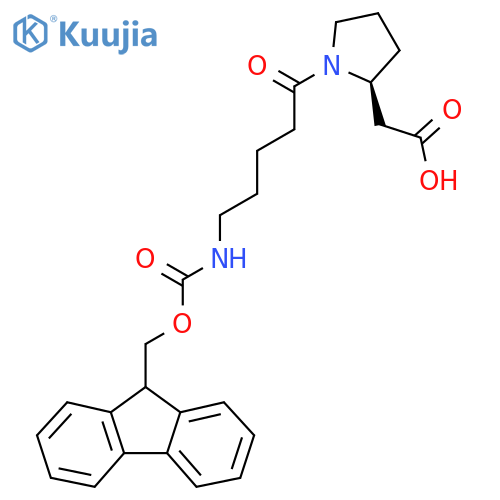 2-(2S)-1-5-({(9H-fluoren-9-yl)methoxycarbonyl}amino)pentanoylpyrrolidin-2-ylacetic acid structure