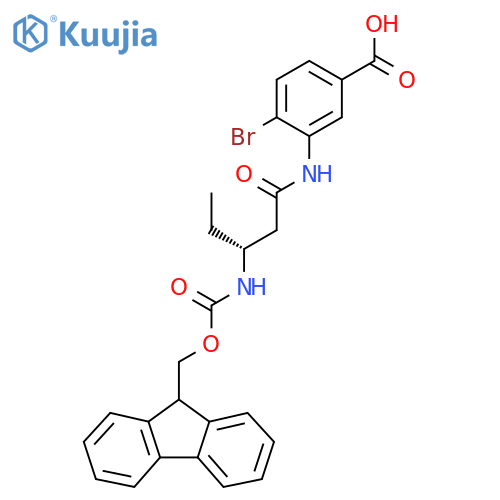 4-bromo-3-(3R)-3-({(9H-fluoren-9-yl)methoxycarbonyl}amino)pentanamidobenzoic acid structure