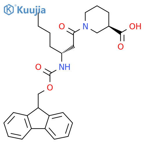 (3R)-1-(3R)-3-({(9H-fluoren-9-yl)methoxycarbonyl}amino)heptanoylpiperidine-3-carboxylic acid structure