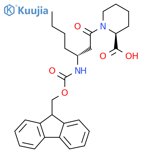 (2S)-1-(3R)-3-({(9H-fluoren-9-yl)methoxycarbonyl}amino)heptanoylpiperidine-2-carboxylic acid structure