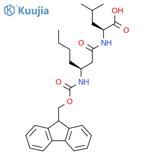 (2S)-2-(3S)-3-({(9H-fluoren-9-yl)methoxycarbonyl}amino)heptanamido-4-methylpentanoic acid structure