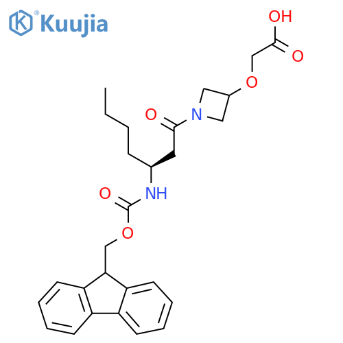 2-({1-(3S)-3-({(9H-fluoren-9-yl)methoxycarbonyl}amino)heptanoylazetidin-3-yl}oxy)acetic acid structure