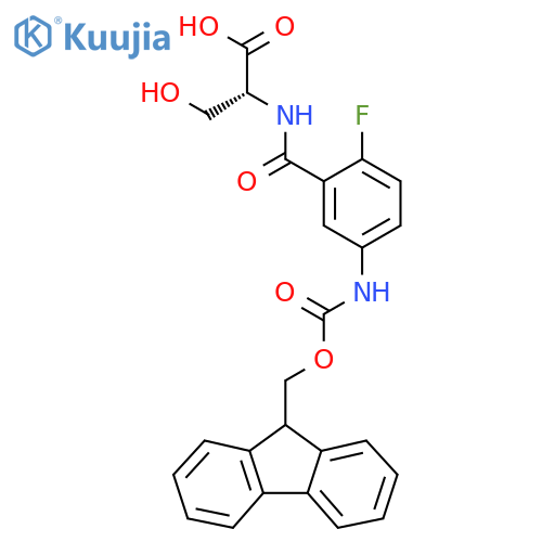 (2R)-2-{5-({(9H-fluoren-9-yl)methoxycarbonyl}amino)-2-fluorophenylformamido}-3-hydroxypropanoic acid structure