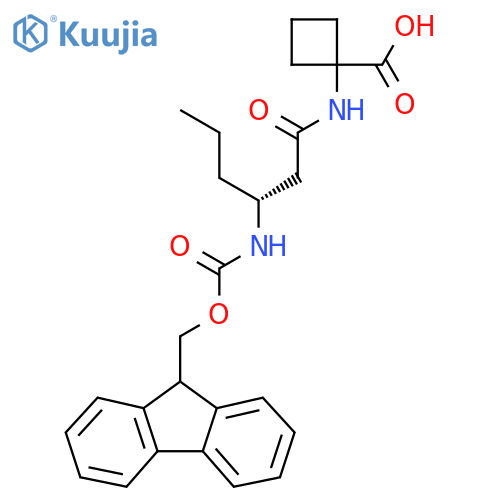 1-(3R)-3-({(9H-fluoren-9-yl)methoxycarbonyl}amino)hexanamidocyclobutane-1-carboxylic acid structure