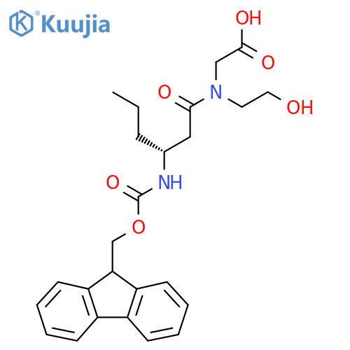 2-(3R)-3-({(9H-fluoren-9-yl)methoxycarbonyl}amino)-N-(2-hydroxyethyl)hexanamidoacetic acid structure