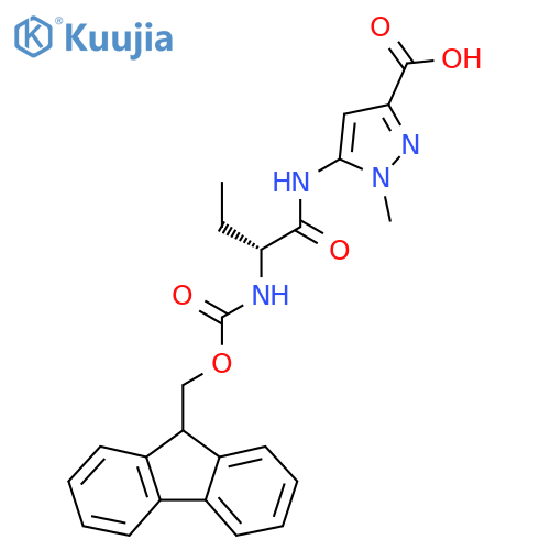 5-(2R)-2-({(9H-fluoren-9-yl)methoxycarbonyl}amino)butanamido-1-methyl-1H-pyrazole-3-carboxylic acid structure