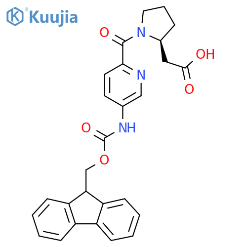 2-(2S)-1-5-({(9H-fluoren-9-yl)methoxycarbonyl}amino)pyridine-2-carbonylpyrrolidin-2-ylacetic acid structure
