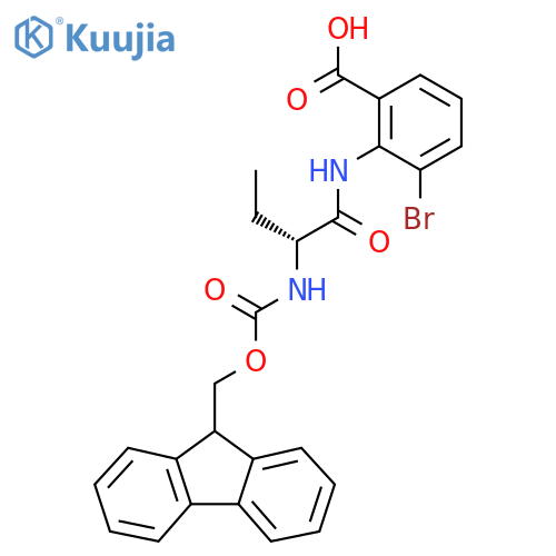 3-bromo-2-(2R)-2-({(9H-fluoren-9-yl)methoxycarbonyl}amino)butanamidobenzoic acid structure