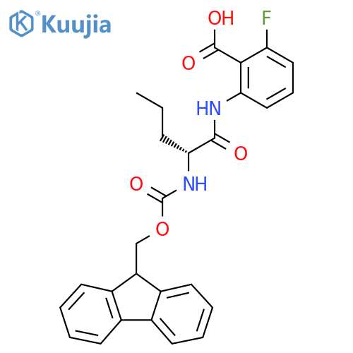 2-(2R)-2-({(9H-fluoren-9-yl)methoxycarbonyl}amino)pentanamido-6-fluorobenzoic acid structure