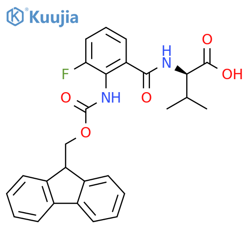 (2R)-2-{2-({(9H-fluoren-9-yl)methoxycarbonyl}amino)-3-fluorophenylformamido}-3-methylbutanoic acid structure