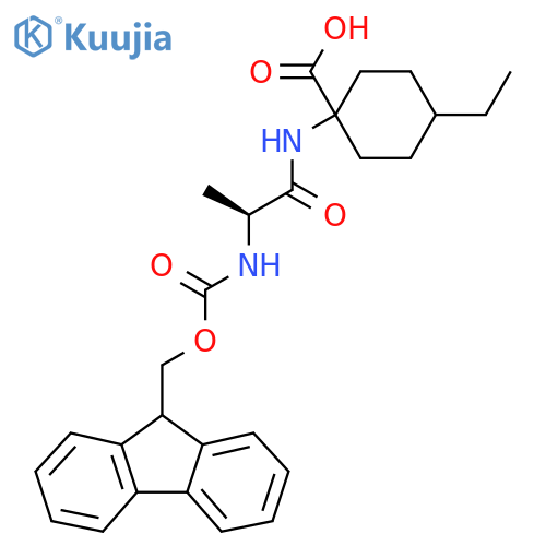 4-ethyl-1-(2S)-2-({(9H-fluoren-9-yl)methoxycarbonyl}amino)propanamidocyclohexane-1-carboxylic acid structure