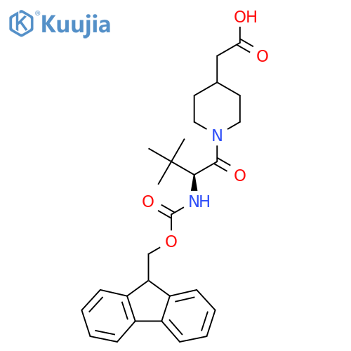2-{1-(2S)-2-({(9H-fluoren-9-yl)methoxycarbonyl}amino)-3,3-dimethylbutanoylpiperidin-4-yl}acetic acid structure