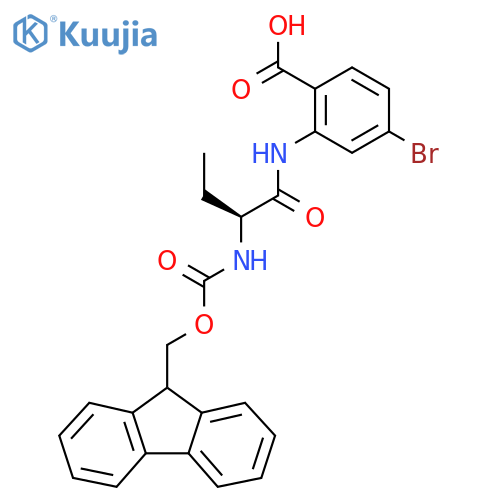 4-bromo-2-(2S)-2-({(9H-fluoren-9-yl)methoxycarbonyl}amino)butanamidobenzoic acid structure