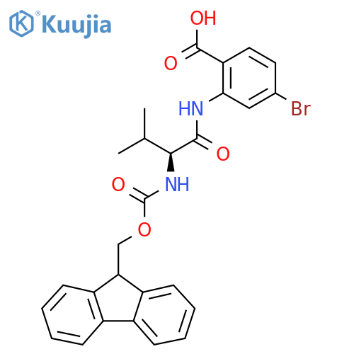 4-bromo-2-(2S)-2-({(9H-fluoren-9-yl)methoxycarbonyl}amino)-3-methylbutanamidobenzoic acid structure
