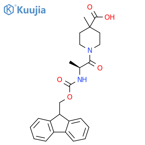 1-(2S)-2-({(9H-fluoren-9-yl)methoxycarbonyl}amino)propanoyl-4-methylpiperidine-4-carboxylic acid structure