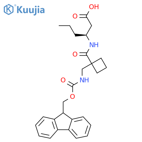 (3S)-3-({1-({(9H-fluoren-9-yl)methoxycarbonyl}amino)methylcyclobutyl}formamido)hexanoic acid structure