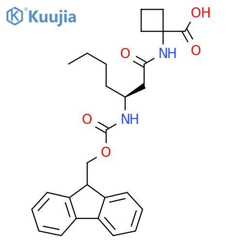 1-(3S)-3-({(9H-fluoren-9-yl)methoxycarbonyl}amino)heptanamidocyclobutane-1-carboxylic acid structure