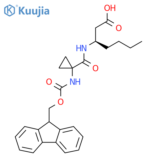(3R)-3-{1-({(9H-fluoren-9-yl)methoxycarbonyl}amino)cyclopropylformamido}heptanoic acid structure