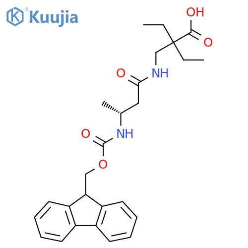 2-ethyl-2-{(3R)-3-({(9H-fluoren-9-yl)methoxycarbonyl}amino)butanamidomethyl}butanoic acid structure