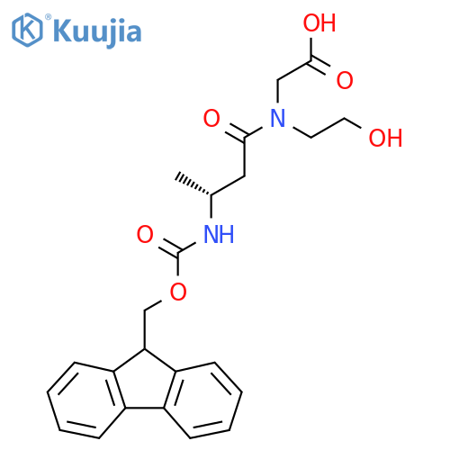 2-(3R)-3-({(9H-fluoren-9-yl)methoxycarbonyl}amino)-N-(2-hydroxyethyl)butanamidoacetic acid structure