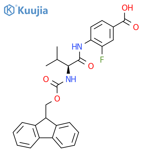 4-(2S)-2-({(9H-fluoren-9-yl)methoxycarbonyl}amino)-3-methylbutanamido-3-fluorobenzoic acid structure