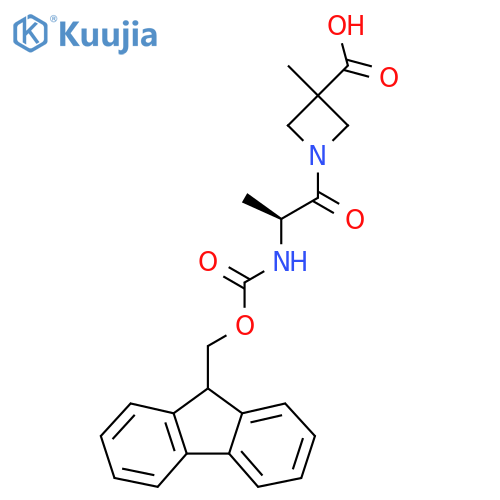 1-(2S)-2-({(9H-fluoren-9-yl)methoxycarbonyl}amino)propanoyl-3-methylazetidine-3-carboxylic acid structure