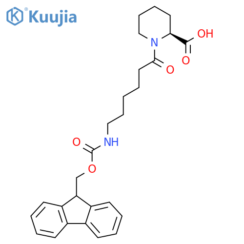 (2S)-1-6-({(9H-fluoren-9-yl)methoxycarbonyl}amino)hexanoylpiperidine-2-carboxylic acid structure