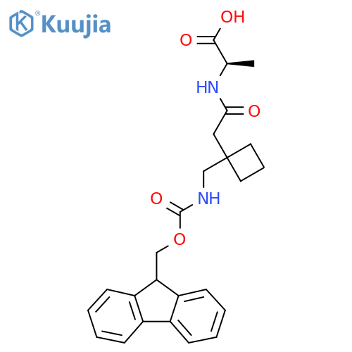 (2R)-2-(2-{1-({(9H-fluoren-9-yl)methoxycarbonyl}amino)methylcyclobutyl}acetamido)propanoic acid structure