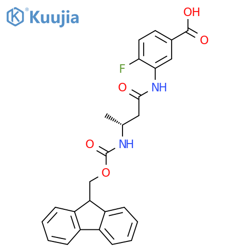 3-(3R)-3-({(9H-fluoren-9-yl)methoxycarbonyl}amino)butanamido-4-fluorobenzoic acid structure