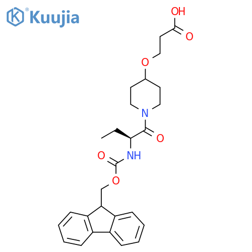 3-({1-(2S)-2-({(9H-fluoren-9-yl)methoxycarbonyl}amino)butanoylpiperidin-4-yl}oxy)propanoic acid structure