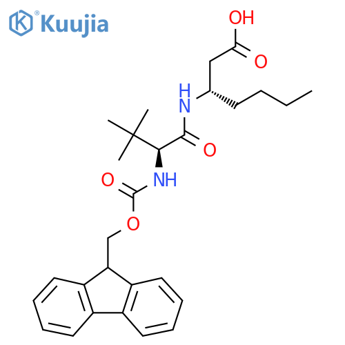 (3S)-3-(2S)-2-({(9H-fluoren-9-yl)methoxycarbonyl}amino)-3,3-dimethylbutanamidoheptanoic acid structure