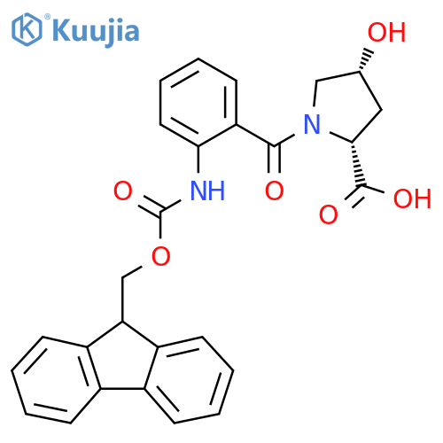 (2R,4R)-1-2-({(9H-fluoren-9-yl)methoxycarbonyl}amino)benzoyl-4-hydroxypyrrolidine-2-carboxylic acid structure