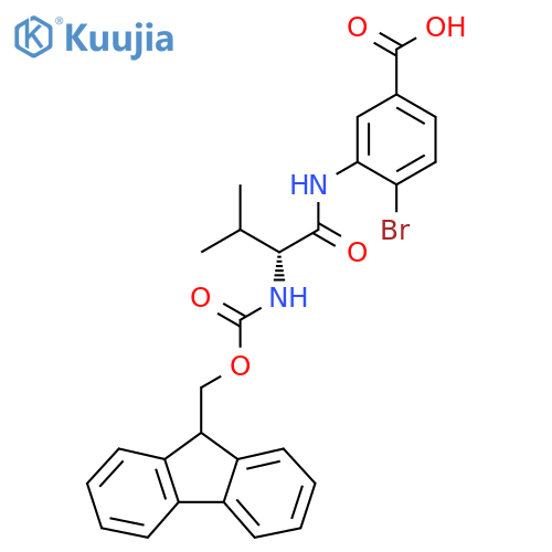 4-bromo-3-(2R)-2-({(9H-fluoren-9-yl)methoxycarbonyl}amino)-3-methylbutanamidobenzoic acid structure