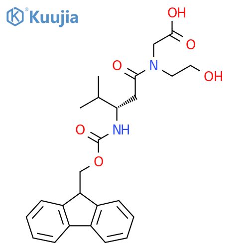 2-(3S)-3-({(9H-fluoren-9-yl)methoxycarbonyl}amino)-N-(2-hydroxyethyl)-4-methylpentanamidoacetic acid structure