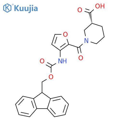 (3R)-1-3-({(9H-fluoren-9-yl)methoxycarbonyl}amino)furan-2-carbonylpiperidine-3-carboxylic acid structure