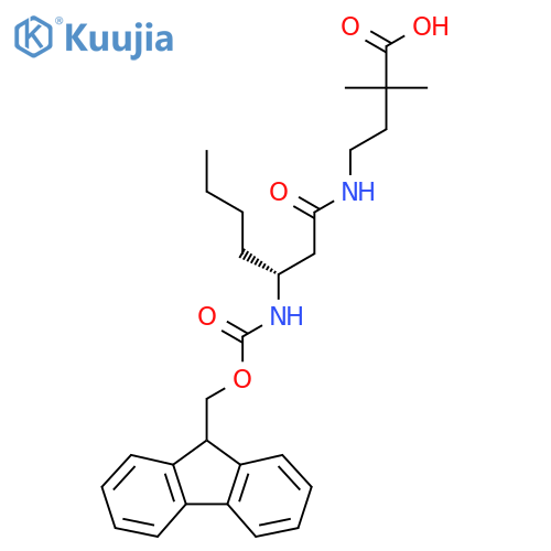 4-(3R)-3-({(9H-fluoren-9-yl)methoxycarbonyl}amino)heptanamido-2,2-dimethylbutanoic acid structure