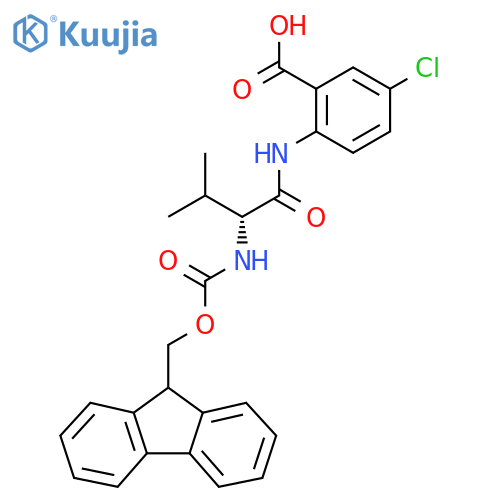 5-chloro-2-(2R)-2-({(9H-fluoren-9-yl)methoxycarbonyl}amino)-3-methylbutanamidobenzoic acid structure