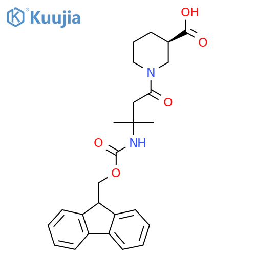 (3R)-1-3-({(9H-fluoren-9-yl)methoxycarbonyl}amino)-3-methylbutanoylpiperidine-3-carboxylic acid structure