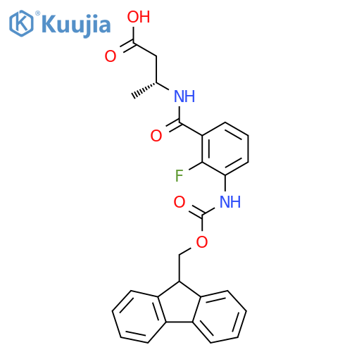 (3R)-3-{3-({(9H-fluoren-9-yl)methoxycarbonyl}amino)-2-fluorophenylformamido}butanoic acid structure