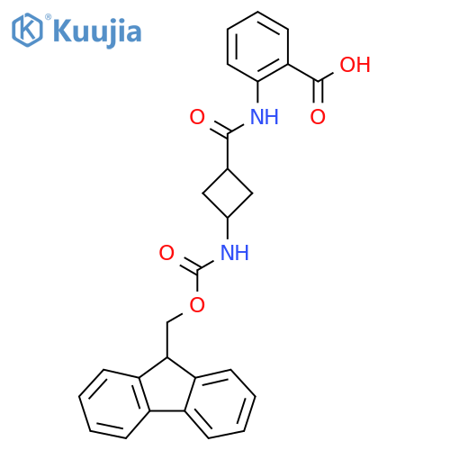 2-(1r,3r)-3-({(9H-fluoren-9-yl)methoxycarbonyl}amino)cyclobutaneamidobenzoic acid structure