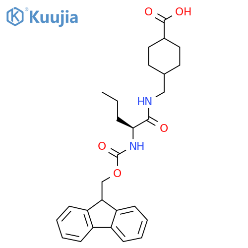 4-{(2S)-2-({(9H-fluoren-9-yl)methoxycarbonyl}amino)pentanamidomethyl}cyclohexane-1-carboxylic acid structure