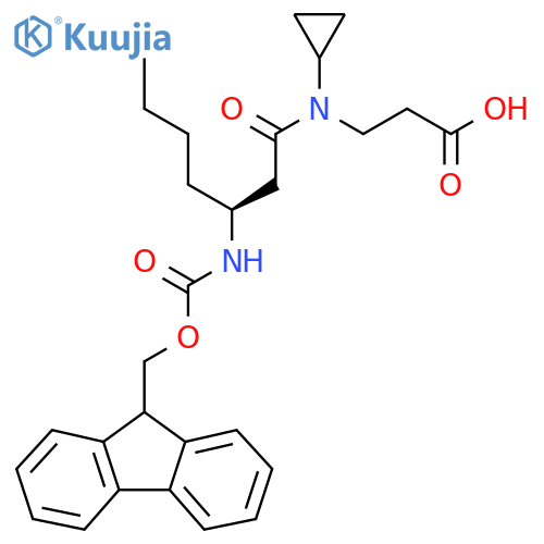 3-(3S)-N-cyclopropyl-3-({(9H-fluoren-9-yl)methoxycarbonyl}amino)heptanamidopropanoic acid structure