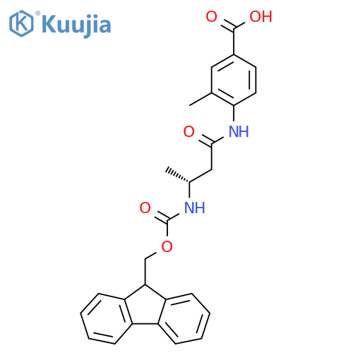 4-(3R)-3-({(9H-fluoren-9-yl)methoxycarbonyl}amino)butanamido-3-methylbenzoic acid structure