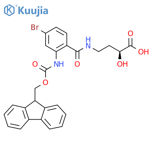 (2S)-4-{4-bromo-2-({(9H-fluoren-9-yl)methoxycarbonyl}amino)phenylformamido}-2-hydroxybutanoic acid structure