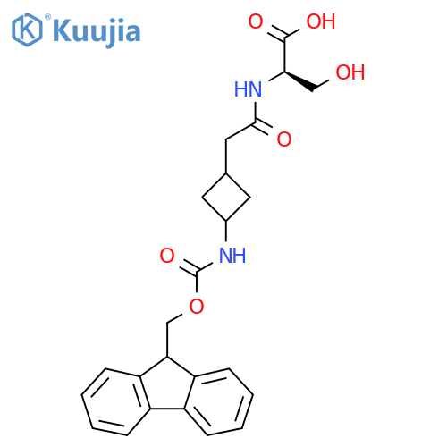 (2R)-2-{2-3-({(9H-fluoren-9-yl)methoxycarbonyl}amino)cyclobutylacetamido}-3-hydroxypropanoic acid structure